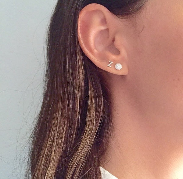 Mini Diamond Initial Stud Earrings - Onyx and Blush
 - 2
