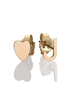Chic 14k Gold Initial & Heart Stud Earrings - Onyx and Blush
 - 1