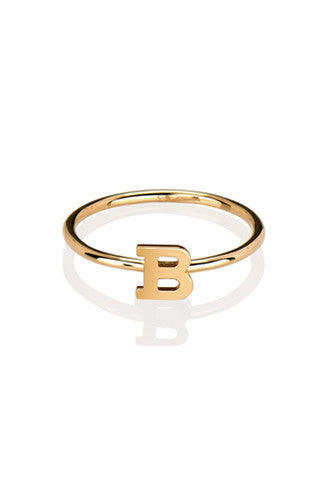 14K Gold Initial Ring - Onyx and Blush
 - 1