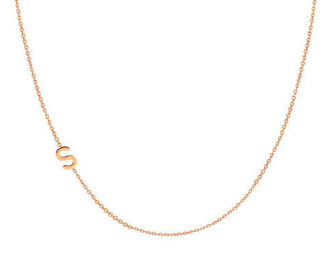 14K Gold Chic Side Initial Necklace - Onyx and Blush
 - 1