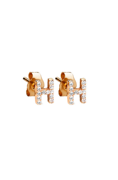 Mini Diamond Initial Stud Earrings - Onyx and Blush
 - 1